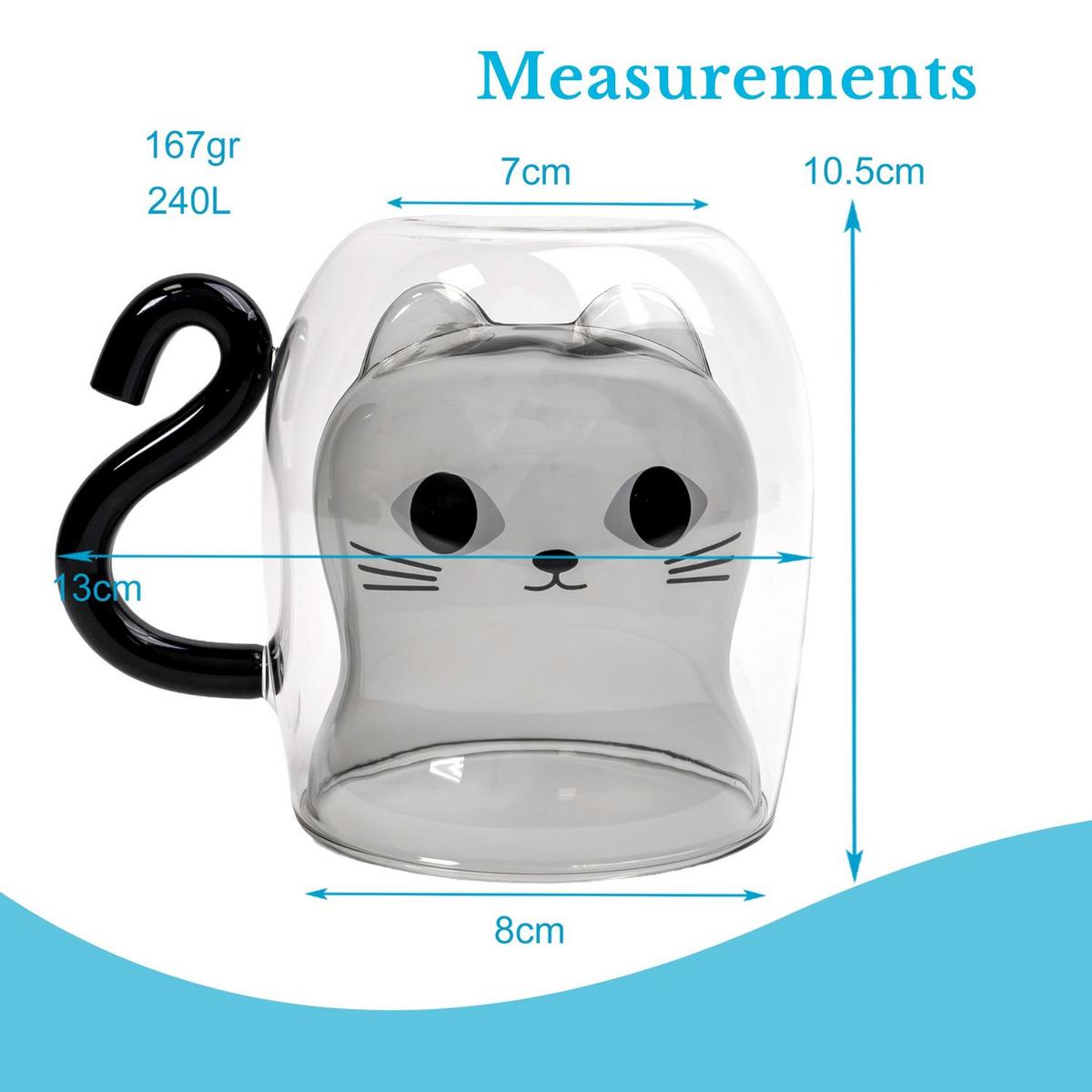 THERMO GLÄSER Design Katze 200ml (2-tlg.) - Schwarz, Glas - Intirilife