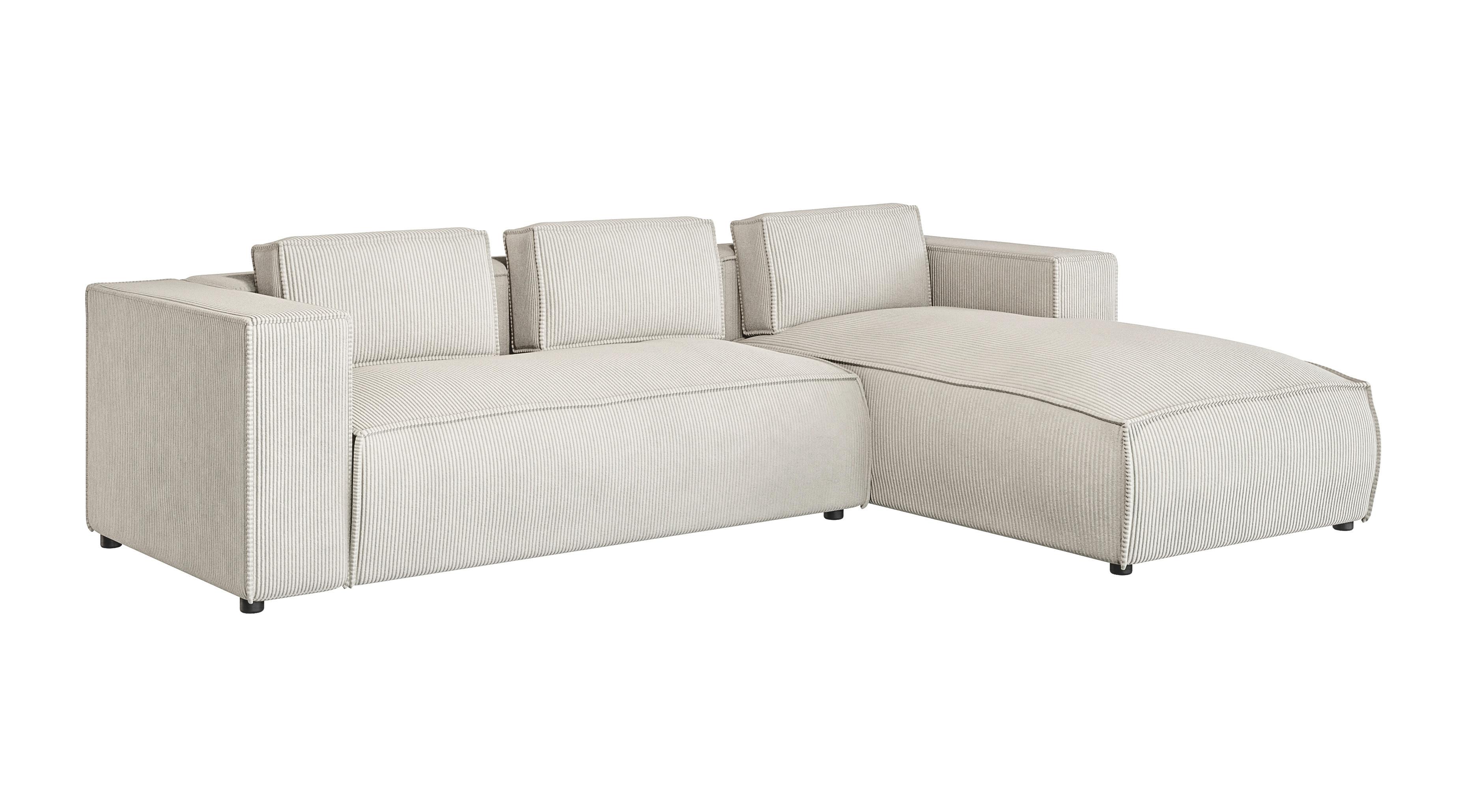 ECKSOFA Nova Beige Cord, Ottomane rechts - Beige/Schwarz, Holz/Kunststoff (262/176cm) - S-Style Möbel