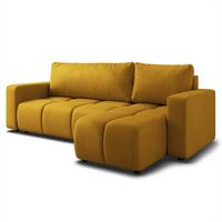 ECKSOFA RAMIL Gelb Plüsch-Stoff mit Schlaffunktion - Gelb, Holz (240/149cm) - MASSENO