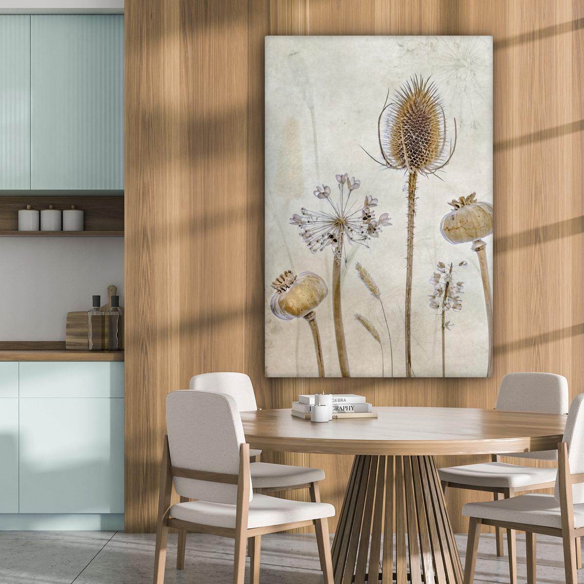 LEINWANDBILD Blumen - Aquarell - Stilleben - Braun - Vintage Deko XXL 80x120 cm - Beige, Textil (80/120cm) - MuchoWow