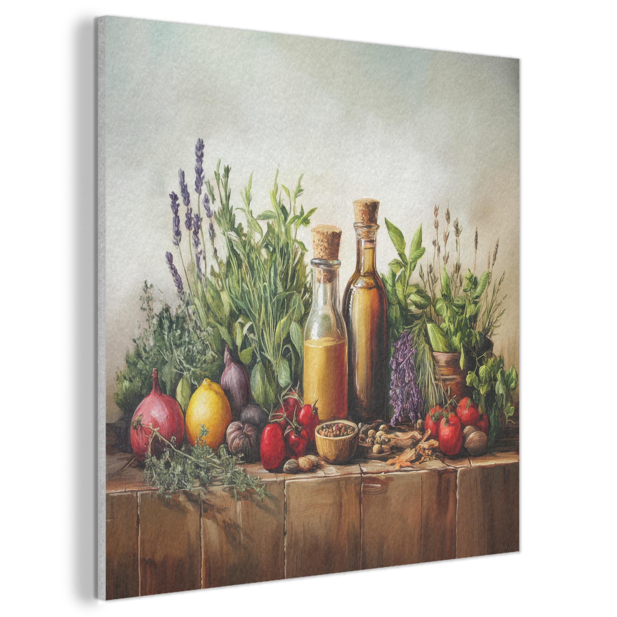 AKUSTIKBILD Stilleben - Kräuter - Gewürze - Früchte - Farbenfroh Akustikpaneele 90x90 cm - Grün, Kunststoff (90/90/0.9cm) - MuchoWow