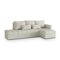 ECKSOFA LUMARI R-S Creme Plüsch-Stoff mit Schlaffunktion - Creme, Holz (262/143cm) - MASSENO
