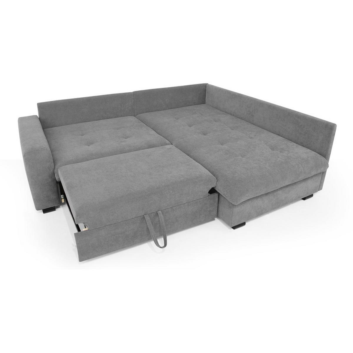 ECKSCHLAFSOFA Ramo mit Bettkasten, Topper gratis, Grau, rechts - Schwarz/Grau, Textil (229/190cm) - Beautysofa