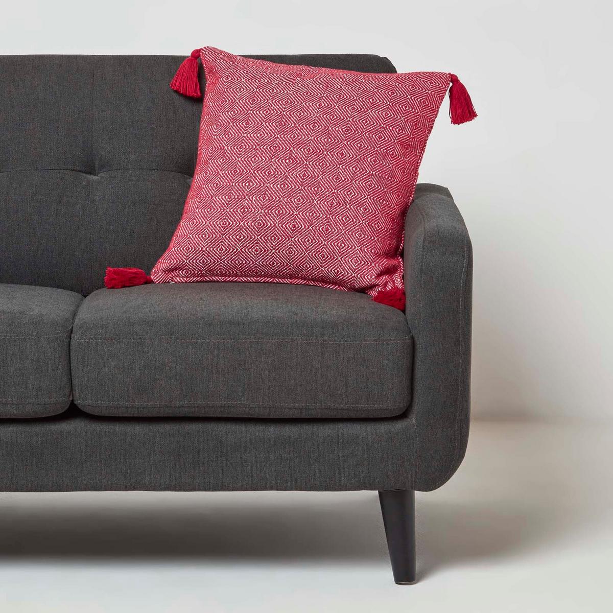 DEKOKISSEN Malda 45/45 cm rot mit Quasten - Rot, Textil (45/45cm) - Homescapes