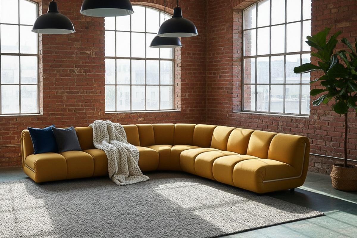 MODULSOFA LAYLA Gelb Velvet - Gelb/Schwarz, Buchenholz/Textil (305/305cm) - KAWOLA