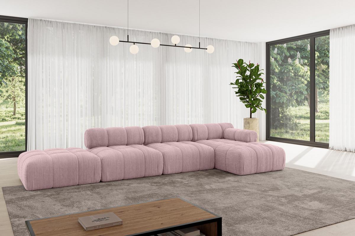 ECKSOFA modulares Sofa Lizur-L2 - 380x160x70 cm Rosa Cord - Rosa, Holzwerkstoff/Textil (380/160cm) - ALTDECOR