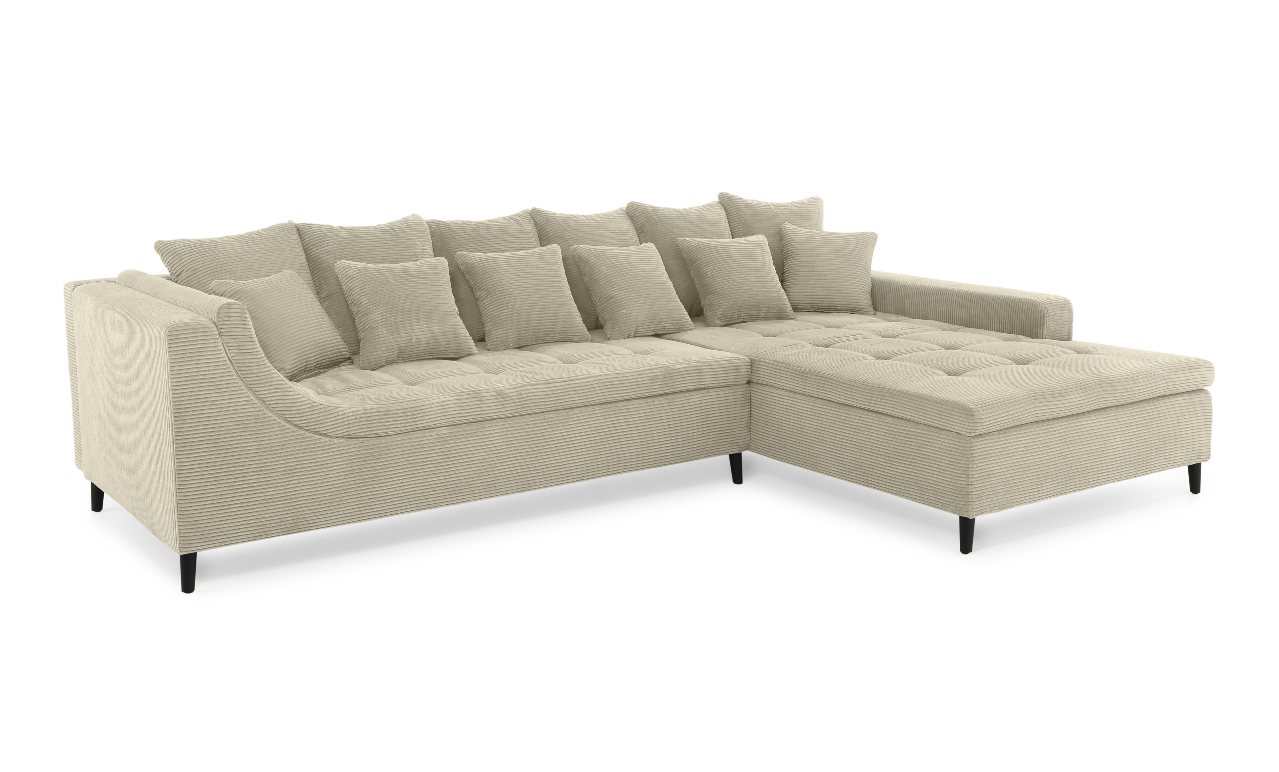 ECKSOFA mit dekorativen Steppungen und Rutschenlehne, seitenverkehrt montierbar B326/T213/H91 cm, Cord Beige Grau / 15223 - Greige/Schwarz, Textil/Metall (326/213cm) - luma-home