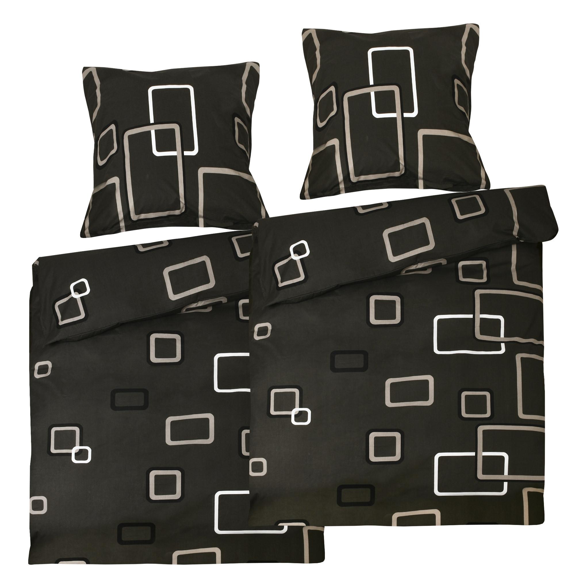 BETTWÄSCHE Noa 135/200cm + Kissenbezug 80/80cm Anthrazit Ornamente Renforcé 2er Set - Anthrazit, Naturmaterialien/Textil (135/200cm) - Beautissu 