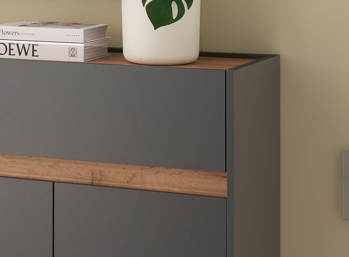 SCHUHSCHRANK grau matt, Eiche Wotan, Flurkommode 85 x 122 cm - Eiche Wotan/Schwarz, Holzwerkstoff/Kunststoff (85/122/122cm) - Furn.Design