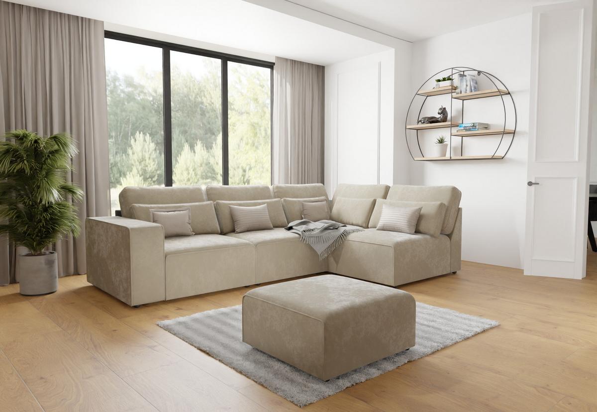 ECKSOFA modularer Leox Beige Samt-Stoff - Beige/Schwarz, Kunststoff/Textil (305/281cm) - S-Style Möbel