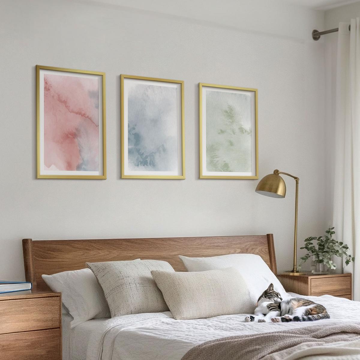 BILDER SET 3er Set - 40x60 cm Goldrahmen - Pastellfarbene Aquarellstrukturen - Goldfarben, Kunststoff (40/60cm) - TULUP