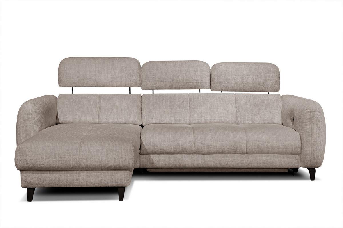 ECKSOFA SVEN 3-Sitzer, 1 Relax XL, verstellbare Kopfstützen, beige - Beige/Schwarz, Holzwerkstoff/Textil (256/163cm) - Wozimo