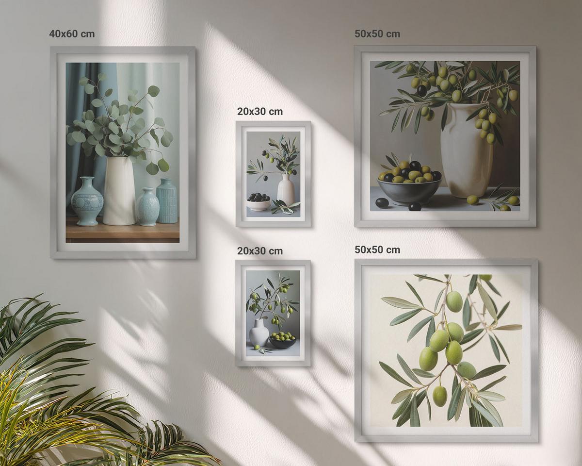 BILDER SET 5er Set - 50x50 cm & 20x30 cm & 40x60 cm Silberner Rahmen - Löwenzahnblüten, pastellfarbene Gräser - Silberfarben, Kunststoff (40/60cm) - TULUP