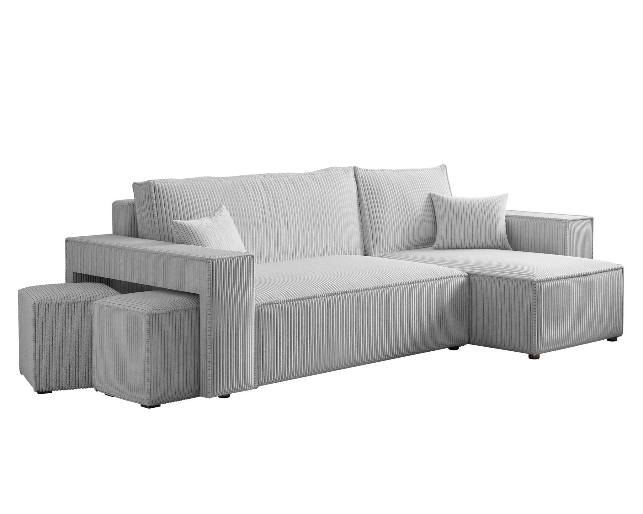 ECKSOFA Adara Inkl. Hocker - Hellgrau, Holzwerkstoff/Textil (145/262cm) - Fun Möbel