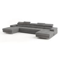 WOHNLANDSCHAFT OMBRA Grau Velours-Stoff mit Schlaffunktion - Grau, Holz (425/90/202cm) - MASSENO