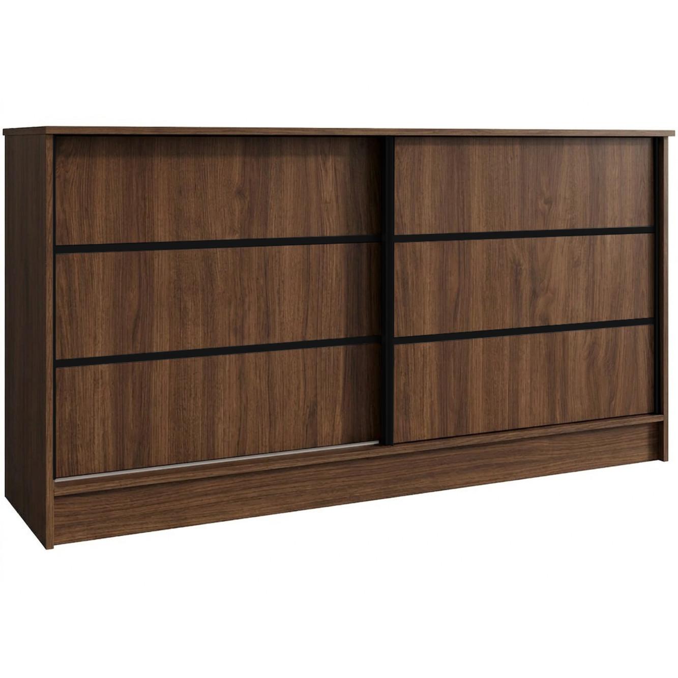 KOMMODE Mirela mit 2 Schiebetüren 160 cm, Walnuss+Schwarz - Walnussfarben/Schwarz, Holzwerkstoff (161/85/43.5cm) - Beautysofa