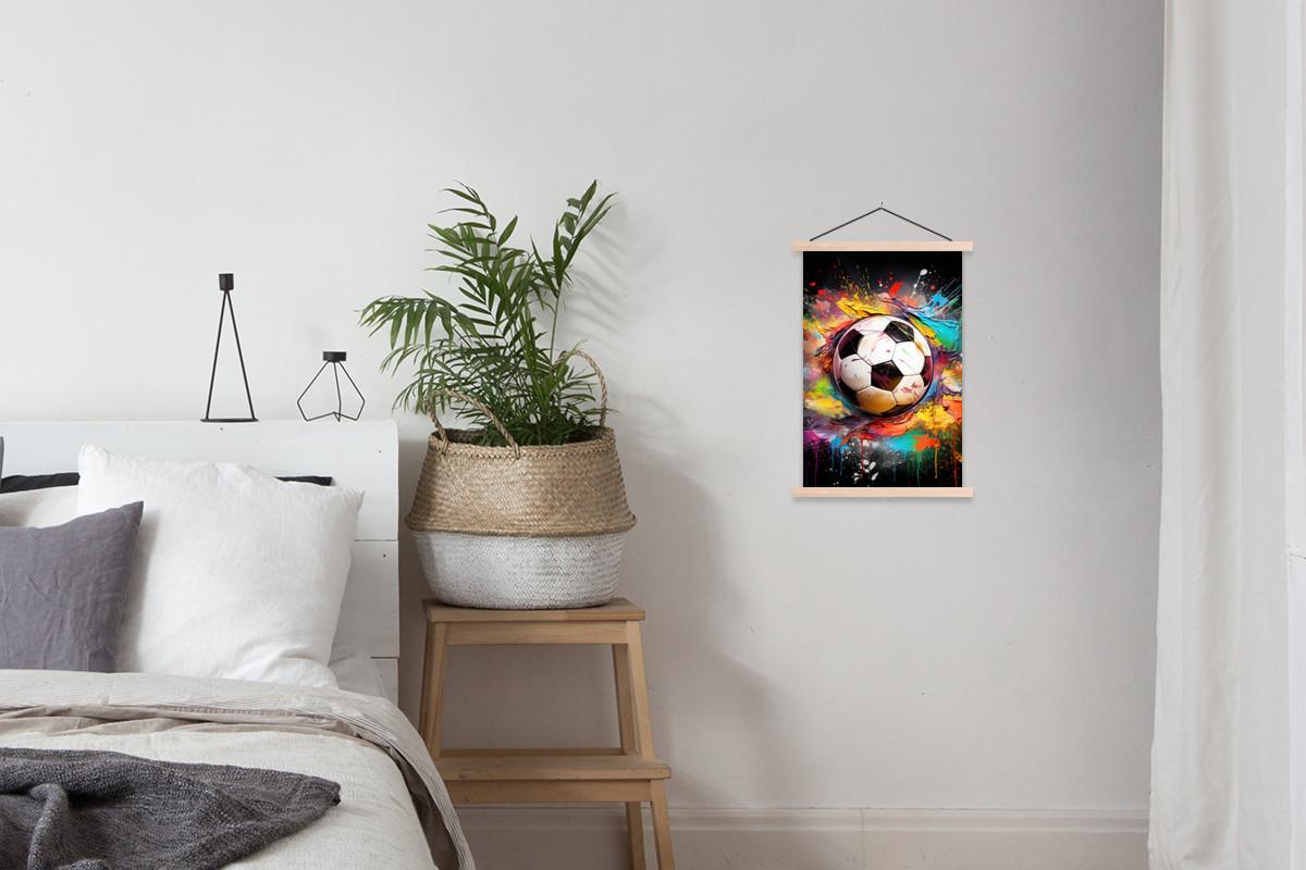POSTER MIT MAGNETLEISTEN Fußball - Farbe - Farben - Schwarz - Weiß Deko Wohnzimmer 40x60 cm - Weiß, Textil (40/60/0.15cm) - MuchoWow