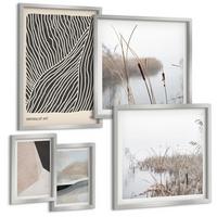 BILDER SET 5er Set - 50x50 cm & 20x30 cm & 40x60 cm Silberner Rahmen - Abstrakte Boho-Dekorationsmuster - Silberfarben, Kunststoff (40/60cm) - TULUP