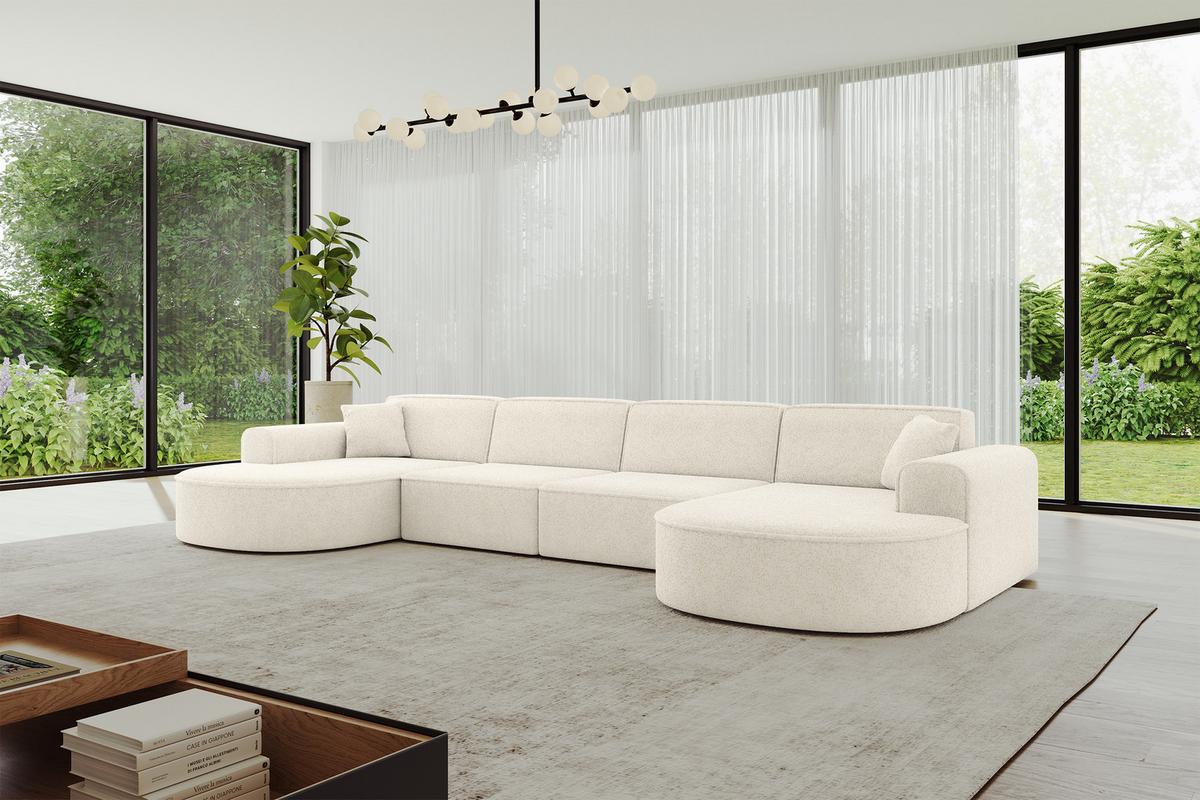 WOHNLANDSCHAFT MARI-U2 - 388x171x79 cm Creme Tissu - Creme/Schwarz, Holzwerkstoff/Kunststoff (388/79/171cm) - ALTDECOR