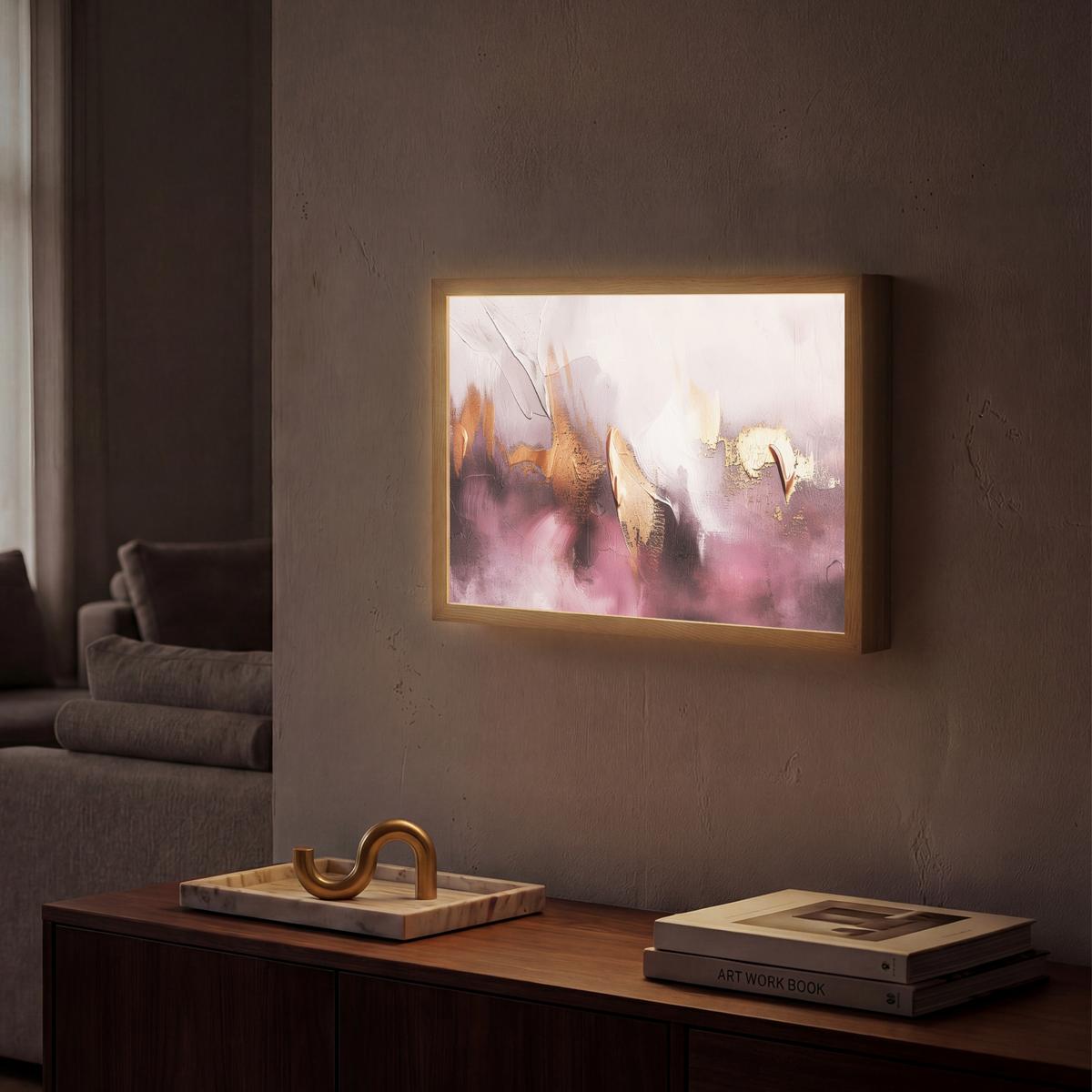 WANDLEUCHTE MIT AKKU Lila - Abstrakt - Farbe - Gold 40x30 cm - Mauve, Holzwerkstoff (40/30/8cm) - OnlyWow