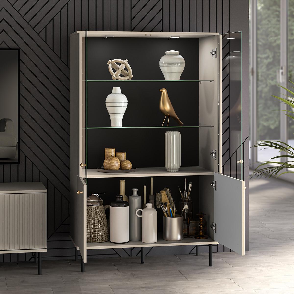 GESCHIRRSCHRANK Nova Beige - Beige, Holzwerkstoff (92/151/40cm) - Petits-meubles