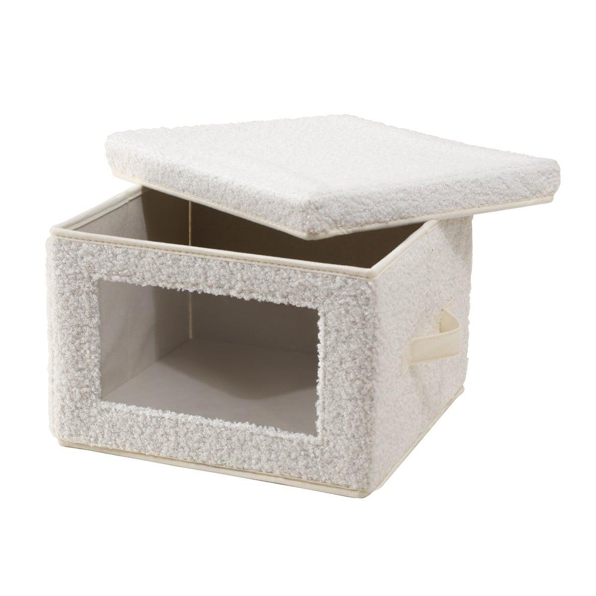 AUFBEWAHRUNGSBOX aus bouclé-stoff in ecru mit fenster -40/28/30 cm - Ecru, Textil (32/28/30cm) - Calicosy