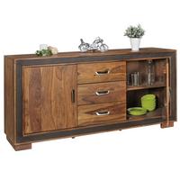 SIDEBOARD – Massivholz, Kunstleder, 160x44x80 cm, rustikal - Braun, Holz (160/80/44cm) - KADIMA DESIGN