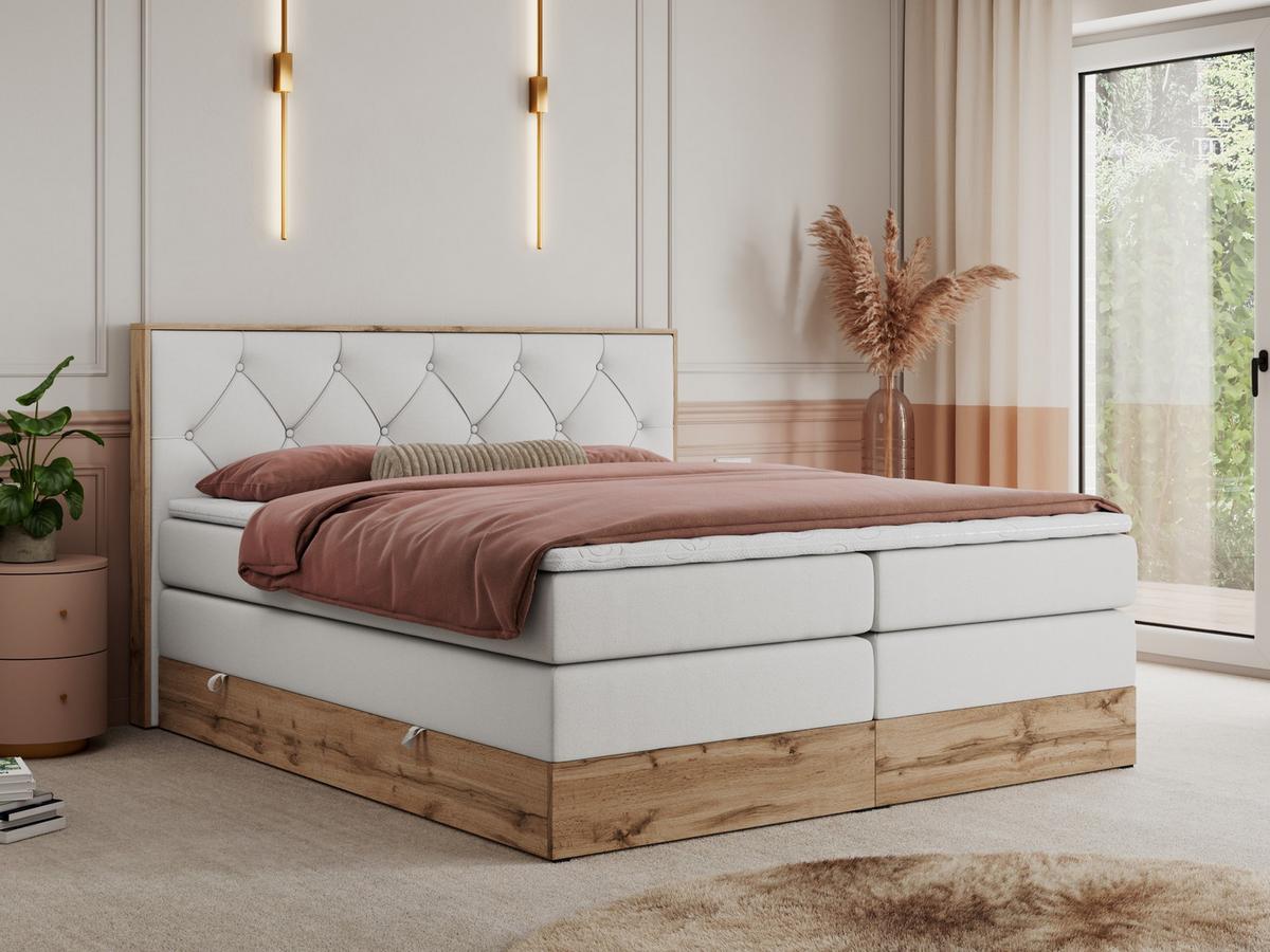 BOXSPRINGBETT VENETO KING 180/200 Weiß Kunstleder - H4 - Weiß, Holz/Textil (180/200cm) - MKS