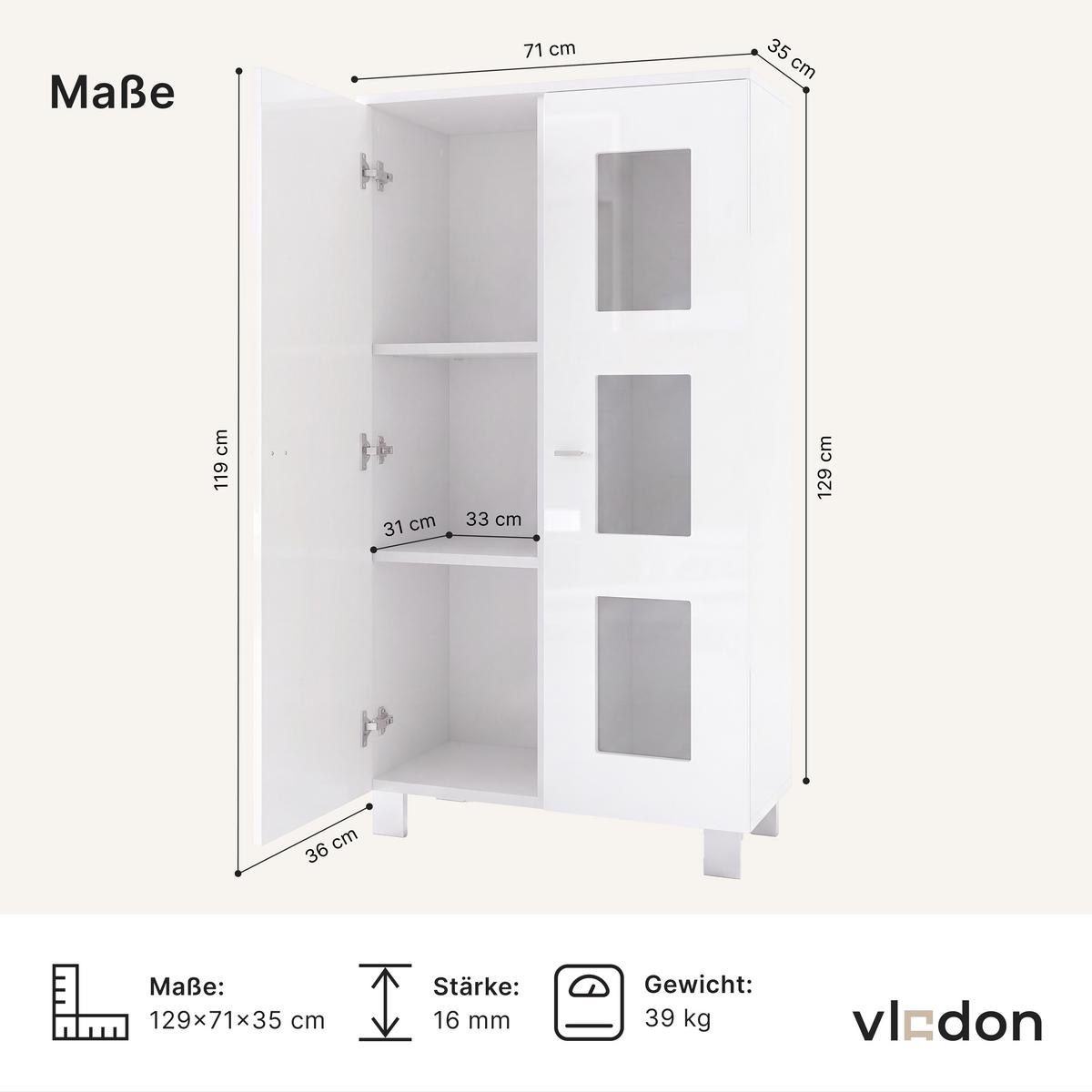 VITRINE Denjo Tür in Eiche sägerau - Eiche San Remo, Holzwerkstoff (71/129/35cm) - Vladon