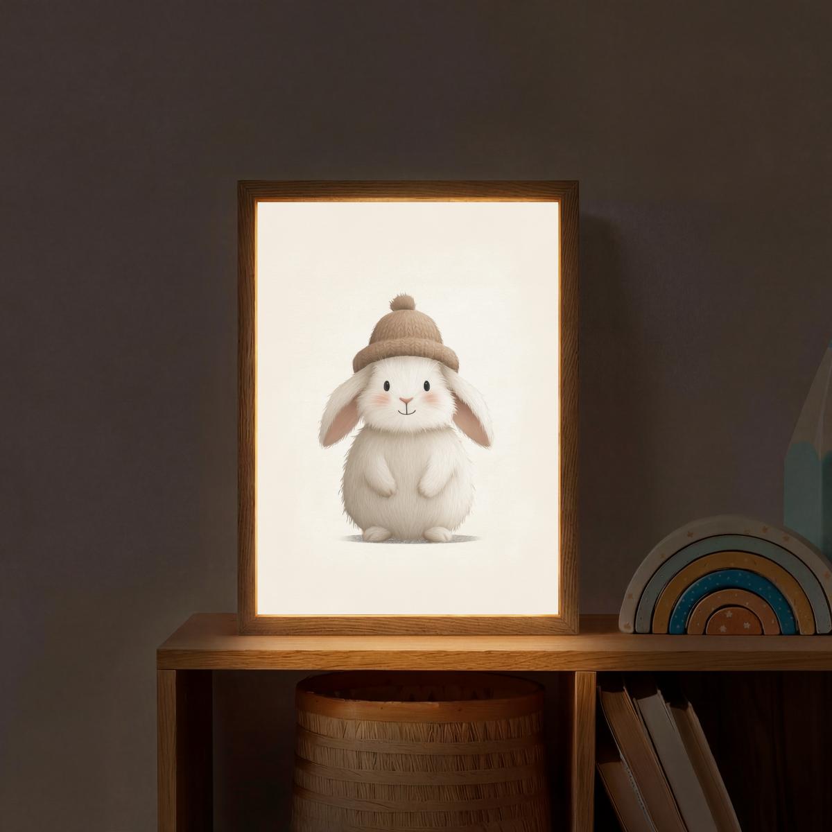 NACHTTISCHLAMPE MIT AKKU Kaninchen - Hut - Ohren - Beige 30x40 cm - Creme, Holzwerkstoff (8/30/40cm) - OnlyWow