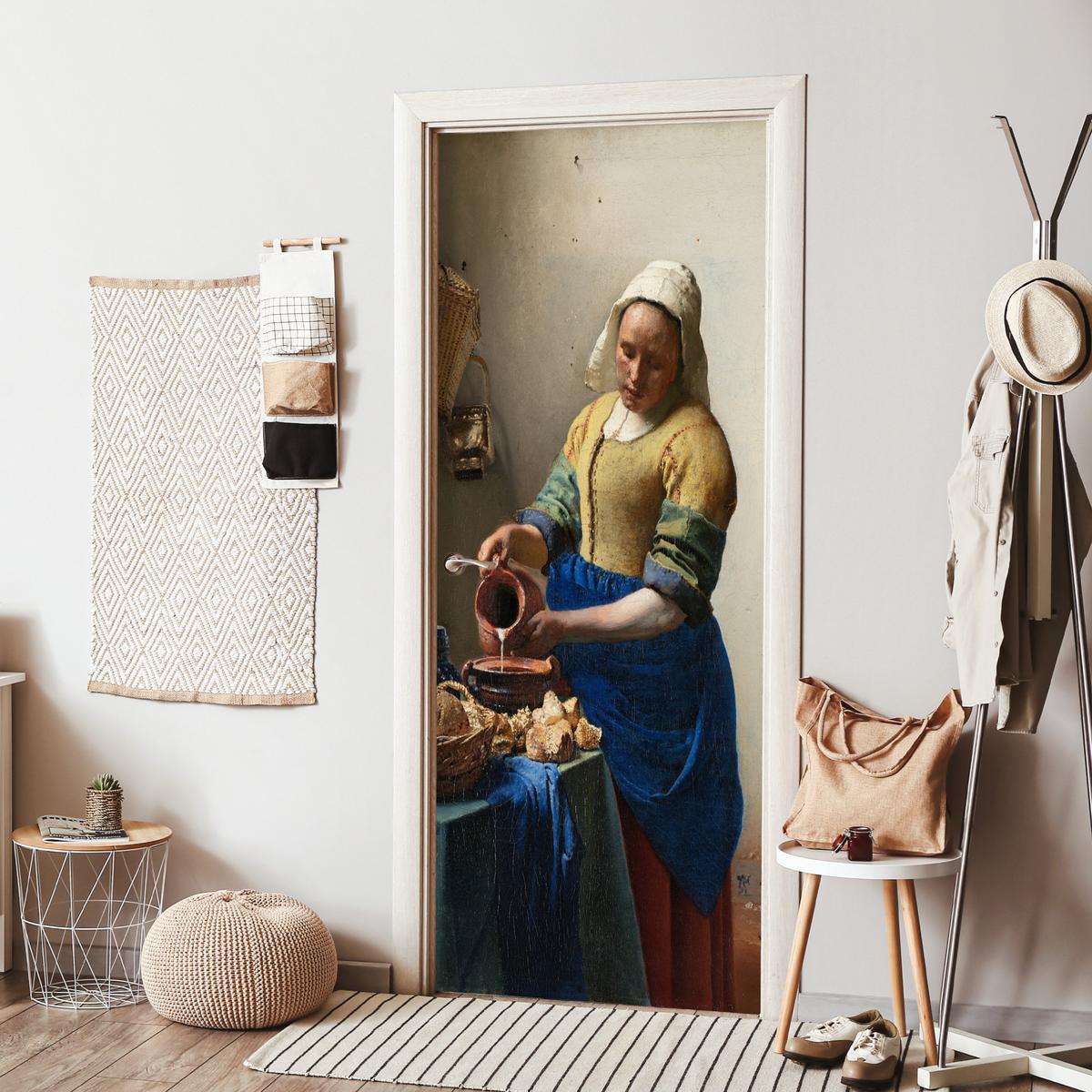 TÜRAUFKLEBER Das Milchmädchen - Johannes Vermeer 85x215 cm - Türtapete - Dunkelblau, Kunststoff (85/0.1cm) - MuchoWow