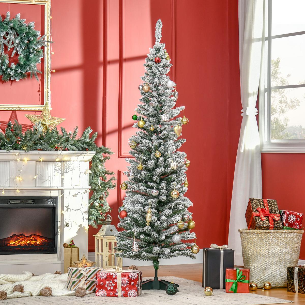 KÜNSTLICHER Weihnachtsbaum, 180 cm Christbaum mit Kunstschnee, Indoor - Grün, Kunststoff/Metall (180cm) - HOMCOM