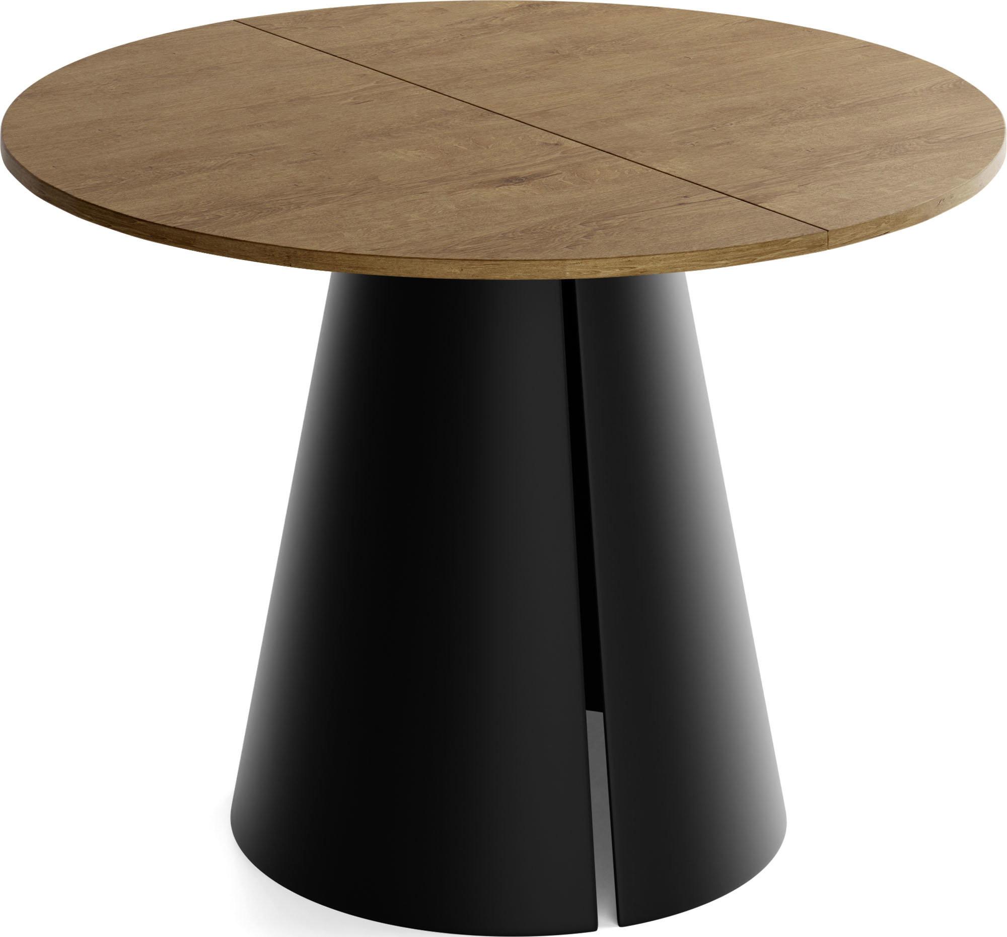 ESSTISCH Lamio runder ausziehbarer, Eiche Braun Rustikal 120-200/120/76 cm - Alteiche/Schwarz, Holzwerkstoff/Metall (120/196/76cm) - WFL GROUP