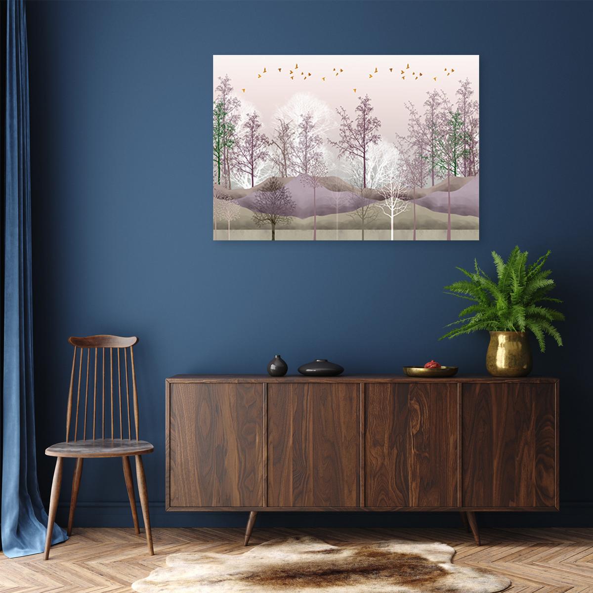WANDBILD vögel über dem wald - Pink, Textil (60/40cm) - Feeby