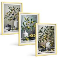BILDER SET 3er Set - 40x60 cm Goldrahmen - Keramik olivgrau - Goldfarben, Kunststoff (40/60cm) - TULUP