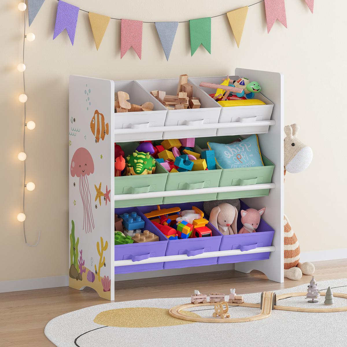 KINDERREGAL Boiro - Lila/Hellgrün, Holzwerkstoff/Textil (62/59.5/29.5cm) - [en.casa]