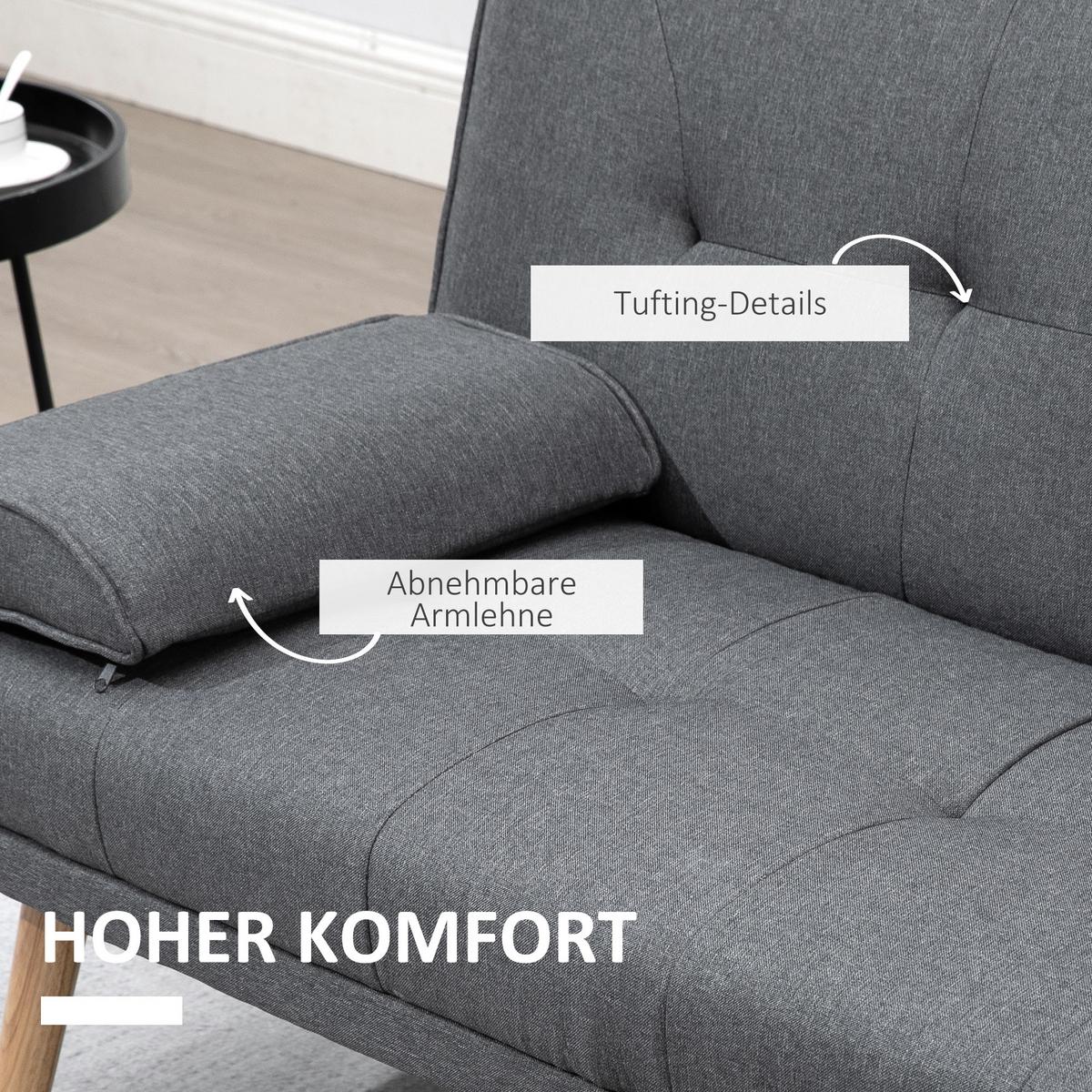 SCHLAFSOFA 3-Sitzer-Sofa Bettsofa mit Klappbarem Tisch Stoffsofa mit Leinenoptik - Dunkelgrau/Naturfarben, Holz/Textil (77/78/181cm) - HOMCOM