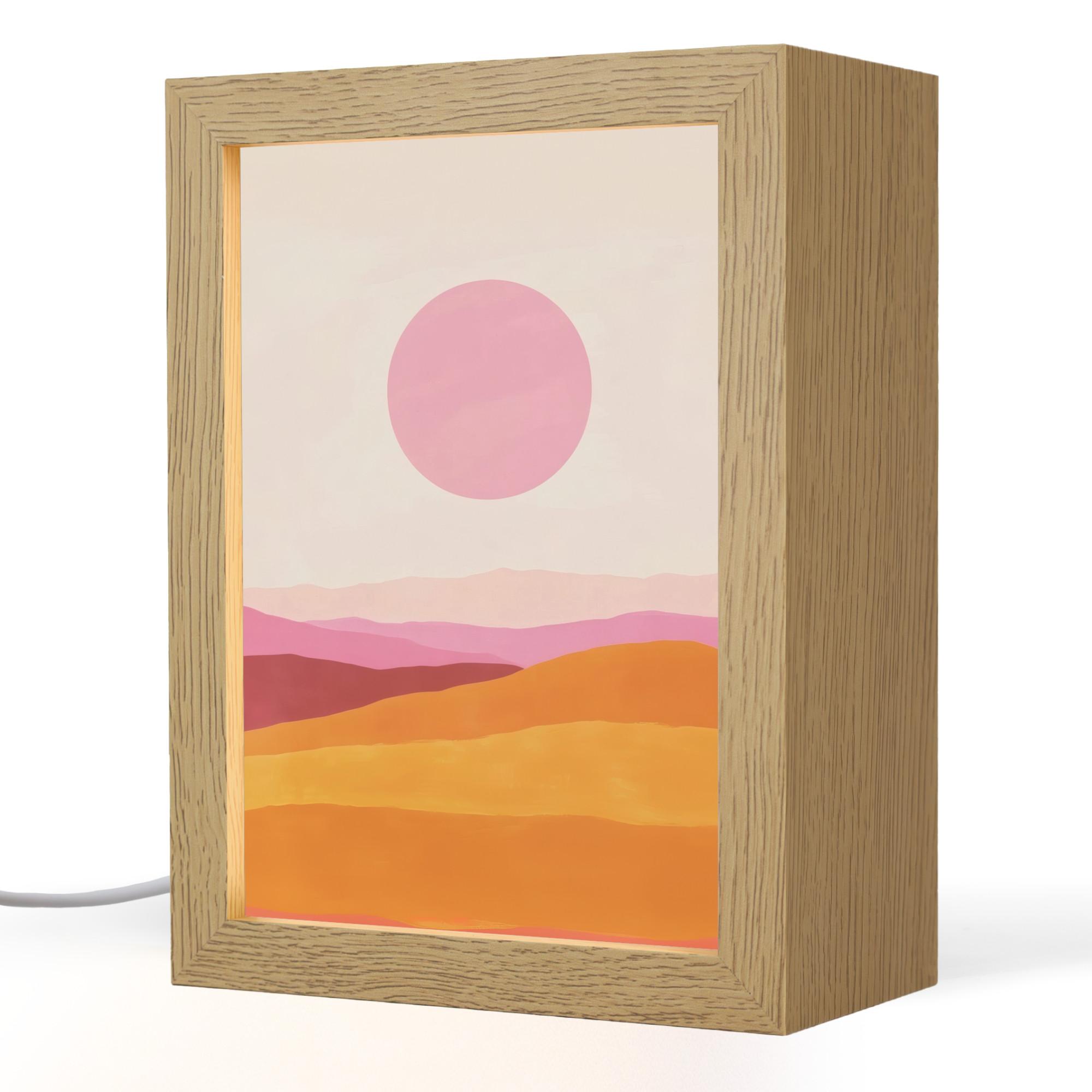 TISCHLEUCHTE Hügel - Orange - Sonne - Abstrakt 15x20 cm - Chromfarben, Holzwerkstoff (8/15/20cm) - OnlyWow