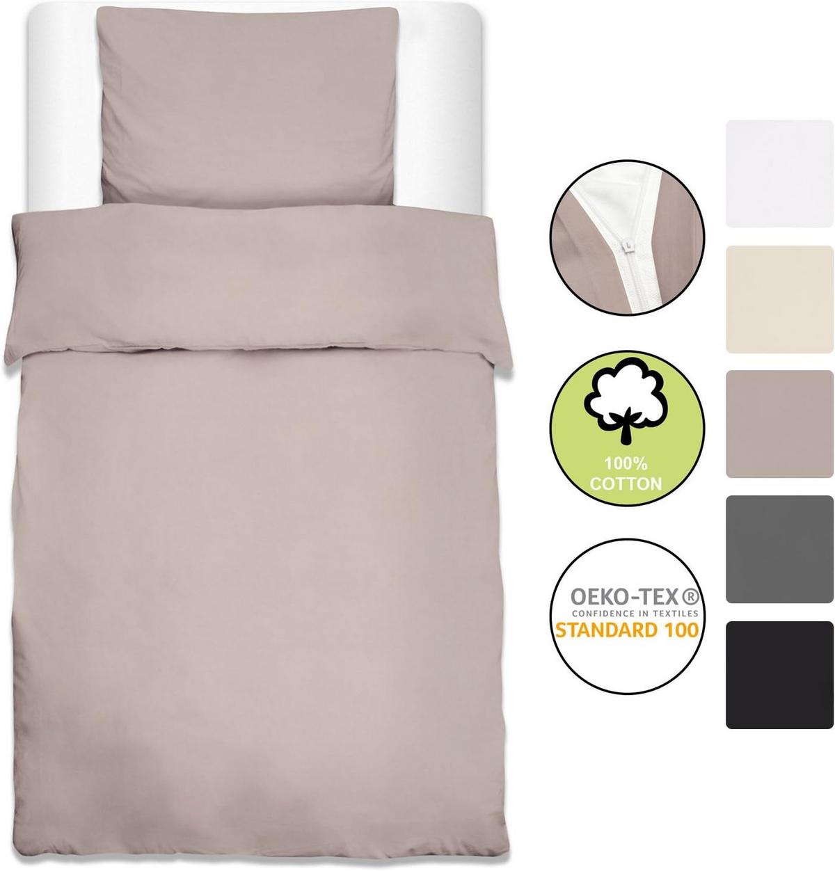 BETTWÄSCHE Julie 155x220cm Taupe Renforcé (4tlg) - Taupe, Textil (155/220cm) - Beautissu 