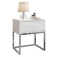 NACHTTISCH BLANCO GLAMOUR Weiß Hochglanz auf verchromtem Gestell PUSH OPEN - Weiß Hochglanz, Holzwerkstoff (45/53/36.6cm) - Lookway