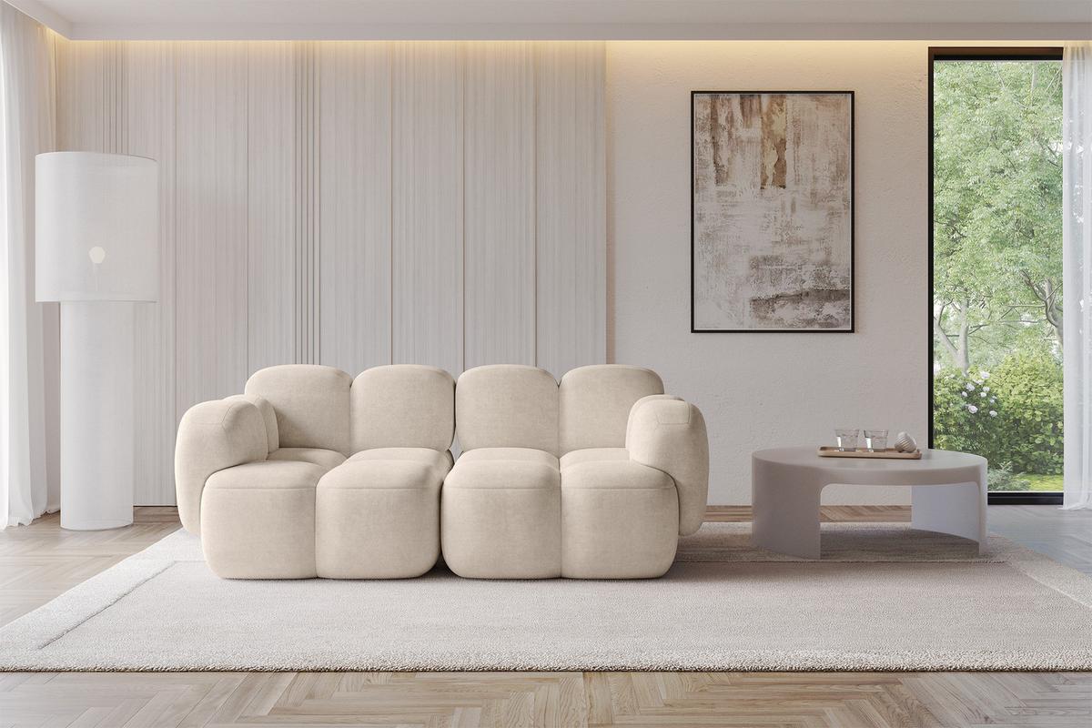 2-SITZER modulares Sofa Miko-S1 214x118x75 cm Beige Velours - Ecru/Schwarz, Holzwerkstoff/Kunststoff (214/75/118cm) - ALTDECOR