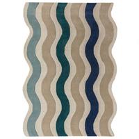 WOLLTEPPICH handgetuftet MONNOW, Wellenstreifen, Natur-Blau, 140 x 200 cm - Blau/Beige, Textil (140/200cm) - KADIMA DESIGN