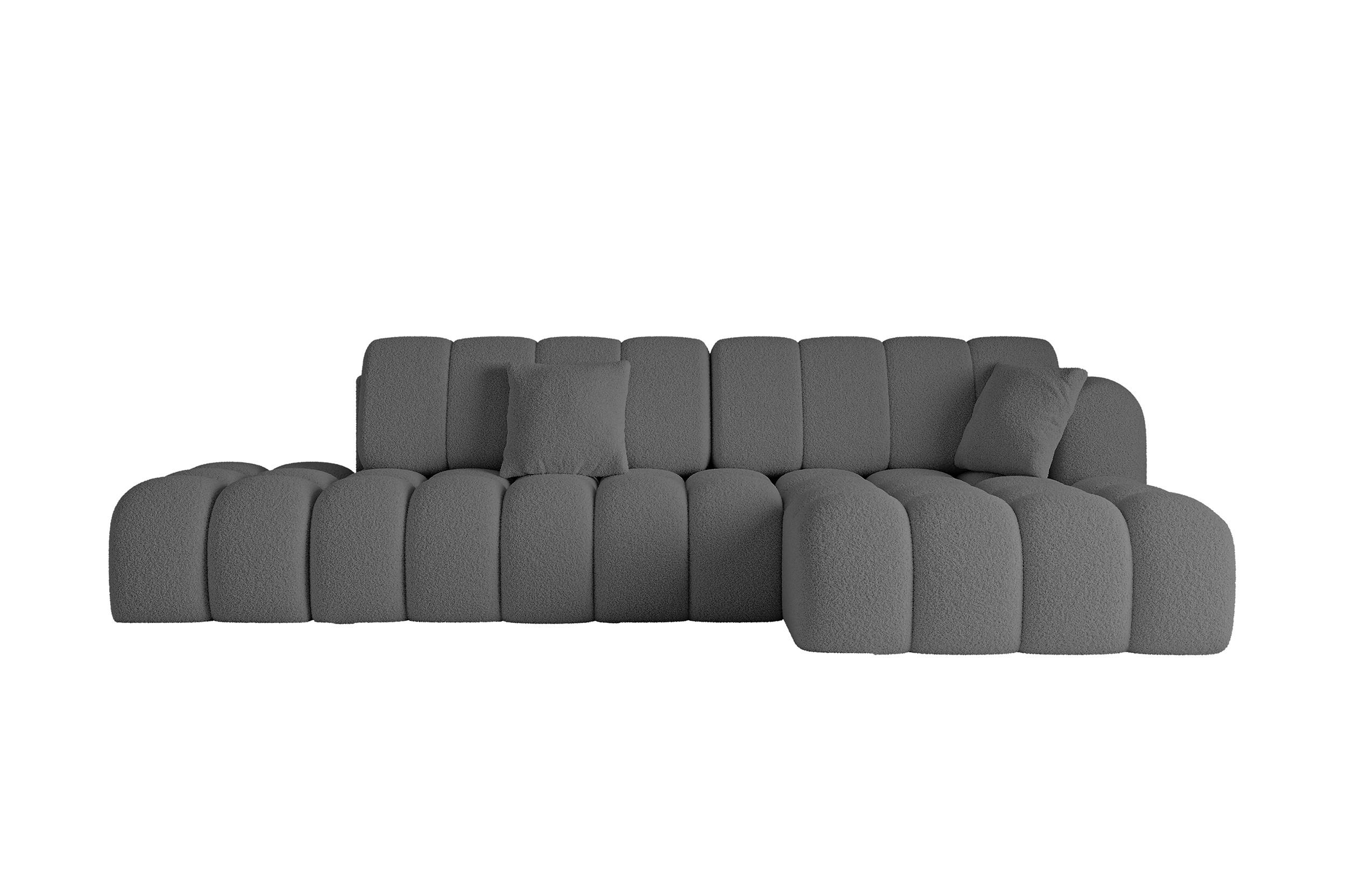 ECKSOFA mit Schlaffunktion Ottomane RECHTS OLEA-L2 321x164x75 Grau Bouclé - Schwarz/Grau, Holzwerkstoff/Kunststoff (164/321cm) - ALTDECOR