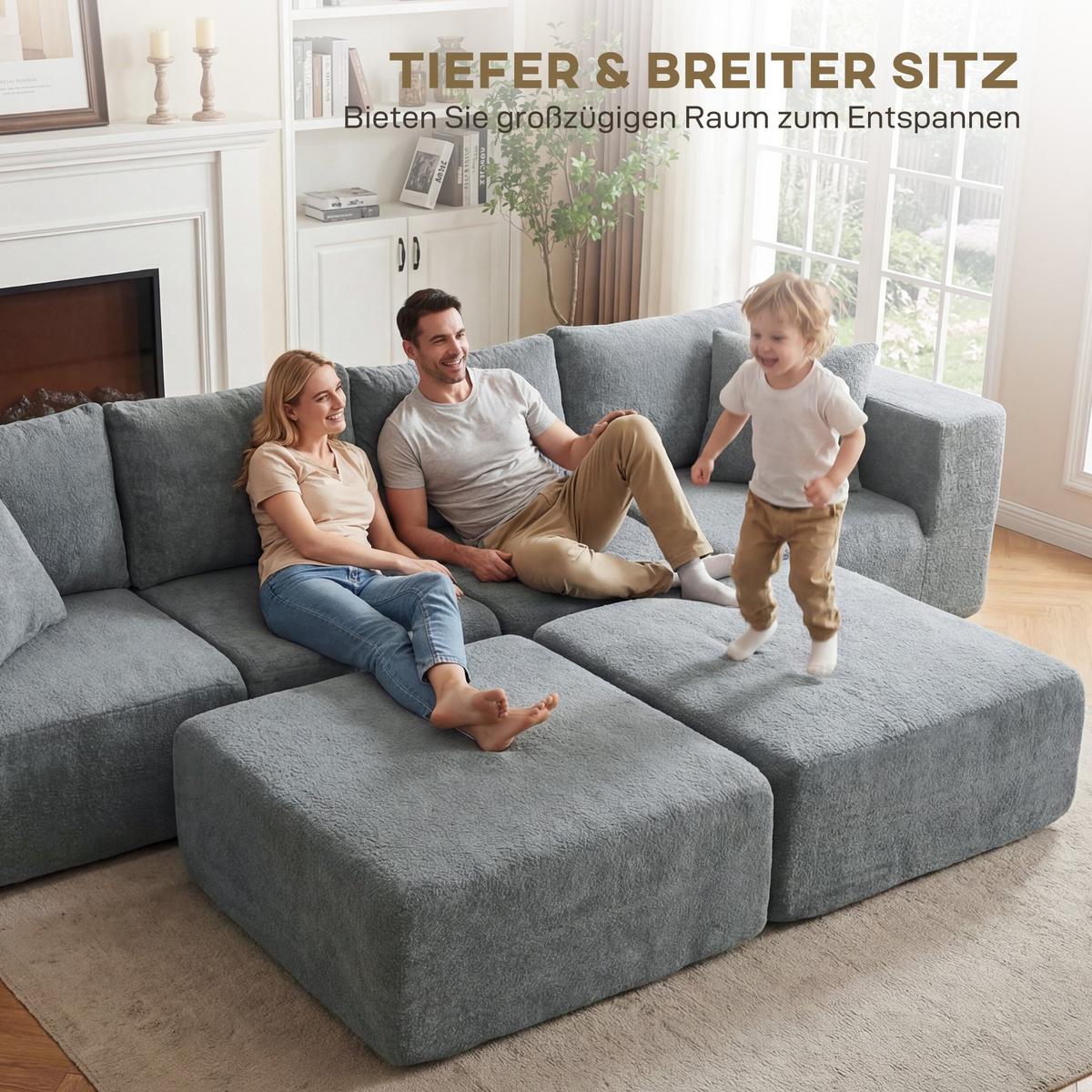 ECKSOFA U-Form 294/165/70 cm Dunkelgrau - Dunkelgrau, Textil (165/294cm) - HOMCOM