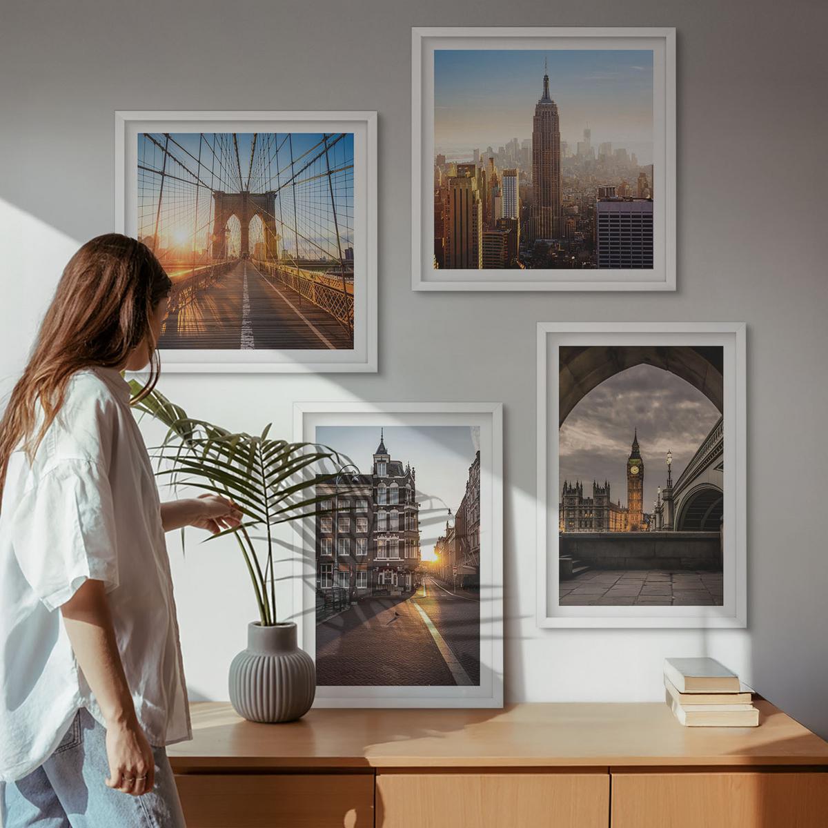 BILDER SET 4er Set - 50x50 cm & 40x60 cm Weißer Rahmen - London-Ansichtsgemälde-Set - Weiß, Kunststoff (50/50cm) - TULUP