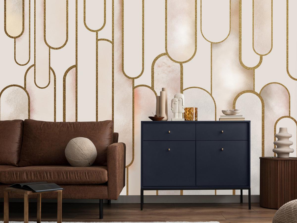 FOTOTAPETE für Wohnzimmer Abstraktion Art Deco 350x256 - Beige/Rosa, Papier (350/256cm) - Muralo