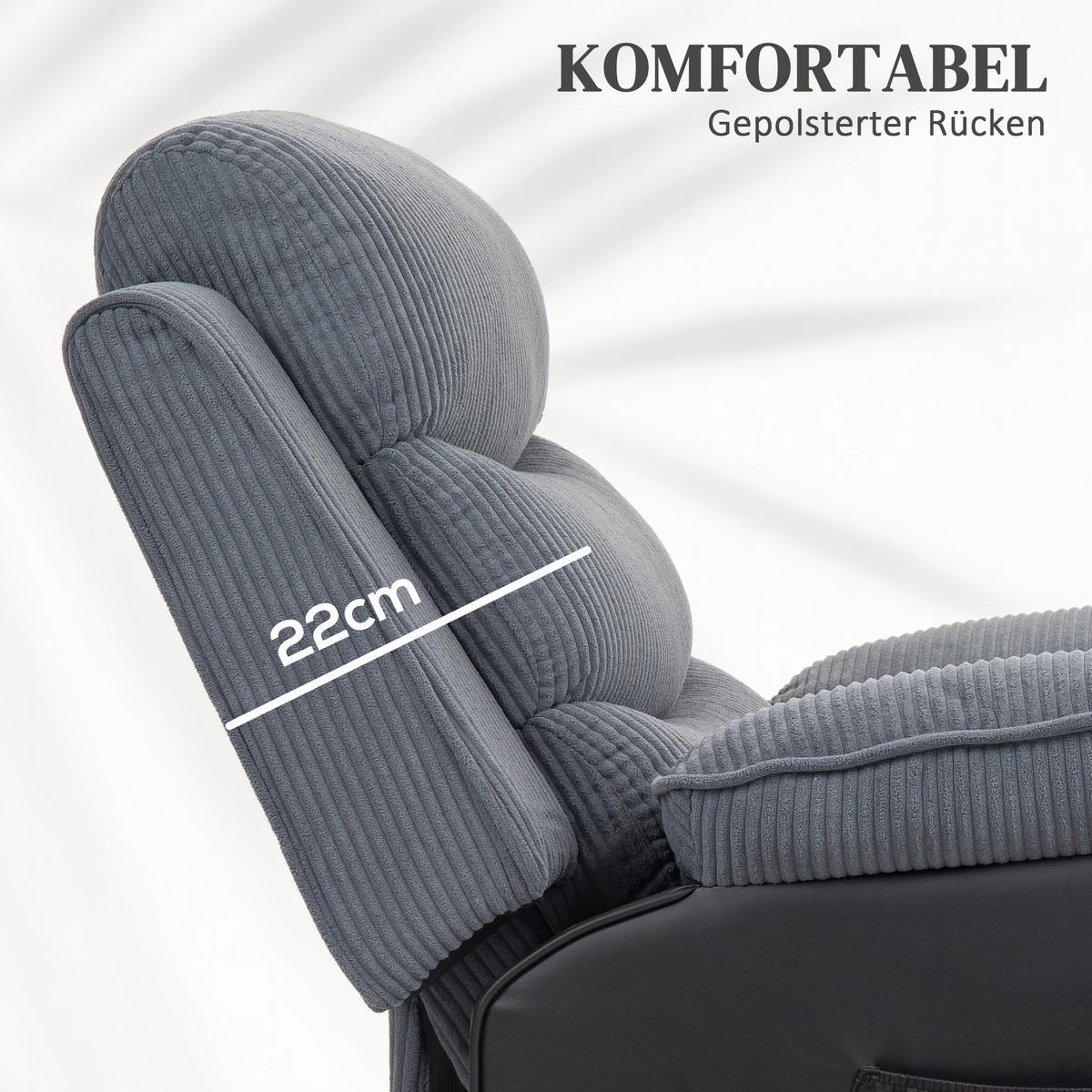 FERNSEHSESSEL mit Aufstehhilfe Liegesessel mit Liegefunktion, Seitentasche - Dunkelgrau/Schwarz, Textil/Metall (96/108/96cm) - HOMCOM