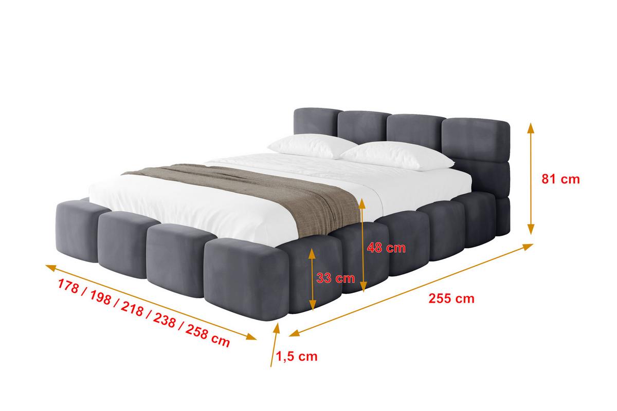 POLSTERBETT mit Bettkasten und Lattenrost, Bett mit Kopfteil, Boxbett ohne Matratze, Doppelbett mit Stauraum - NATA-v1 200x200 Dunkelgrau - Dunkelgrau, Holzwerkstoff/Textil (200/200cm) - ALTDECOR