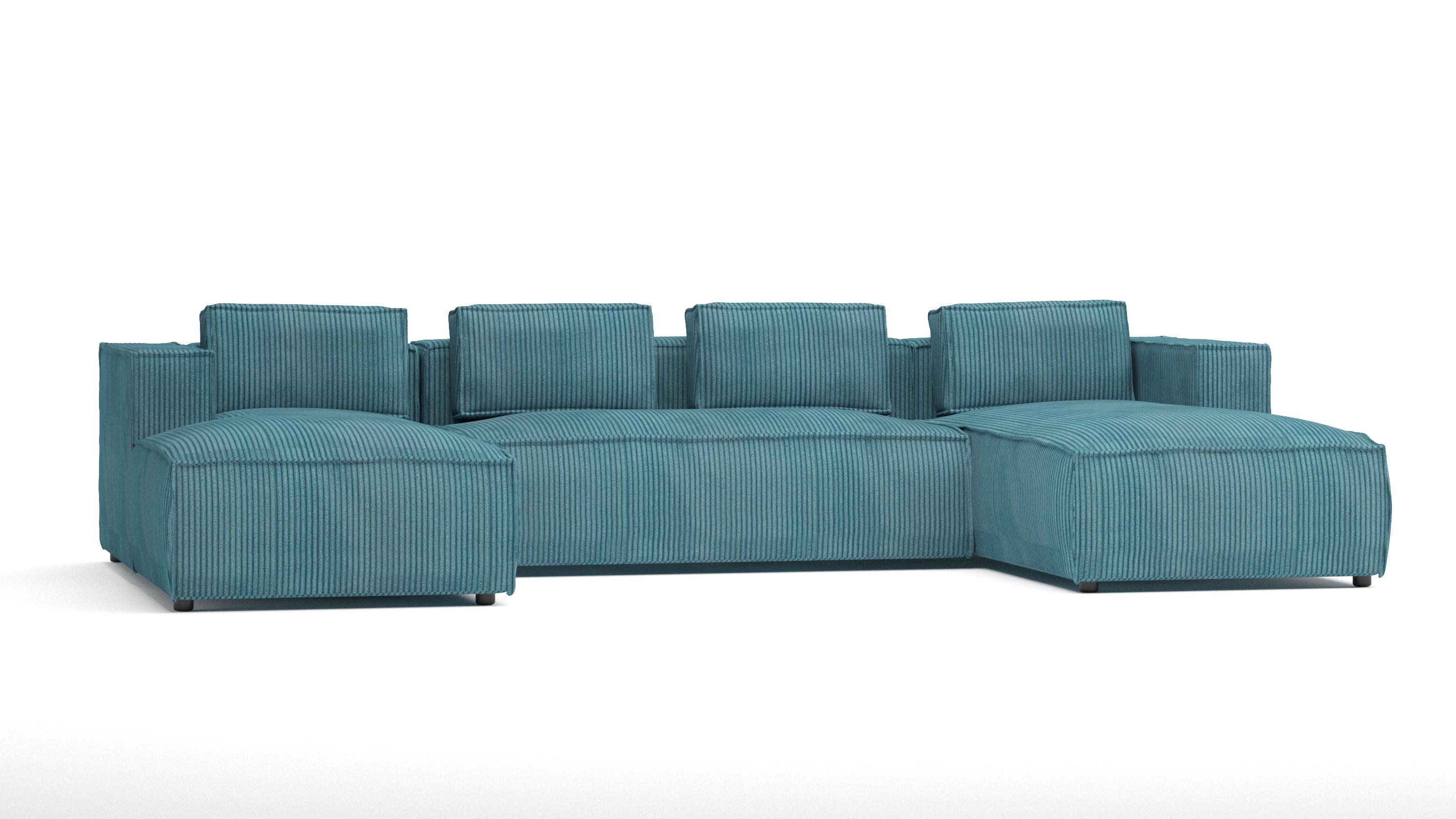 WOHNLANDSCHAFT Nova Türkis Cord - Türkis/Schwarz, Holz/Kunststoff (327/64/176cm) - S-Style Möbel