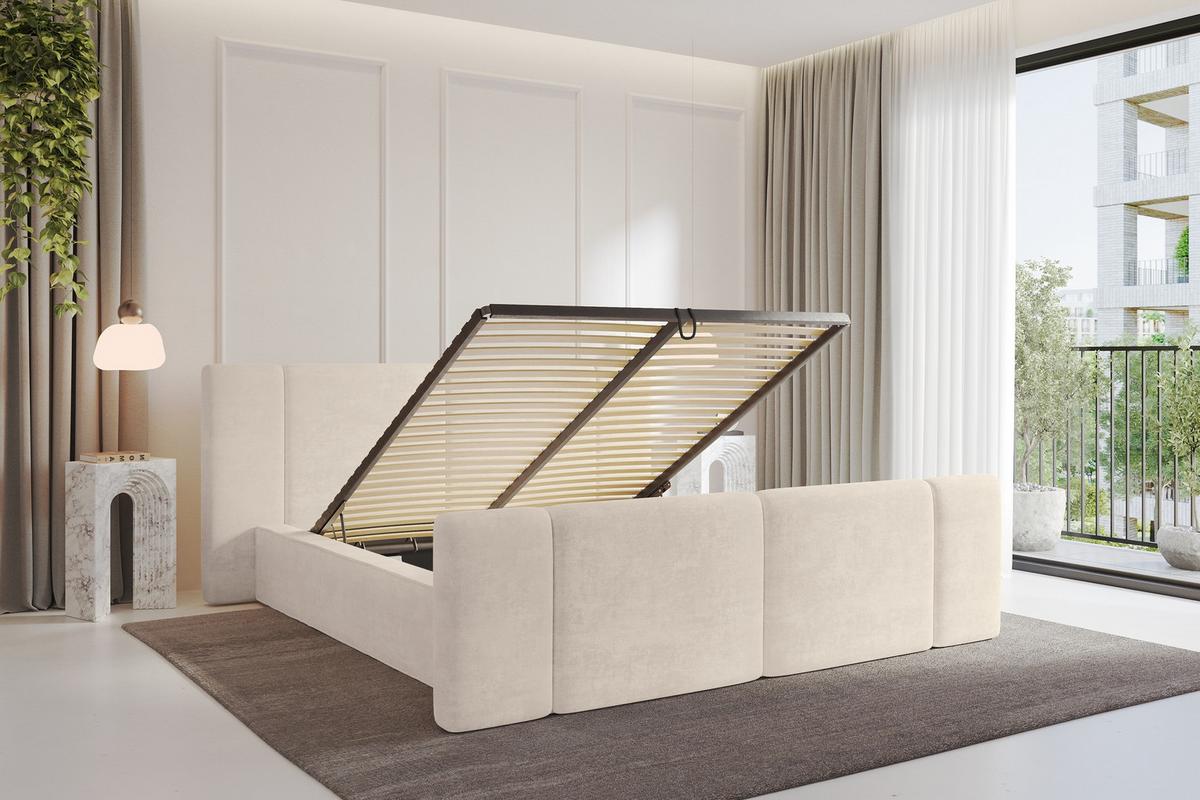 POLSTERBETT mit Bettkasten, Fußteil und Lattenrost, Bett mit Matratze H3/H4 - RIVO-Z 180x200 Beige - Beige, Holzwerkstoff/Textil (180/200cm) - ALTDECOR